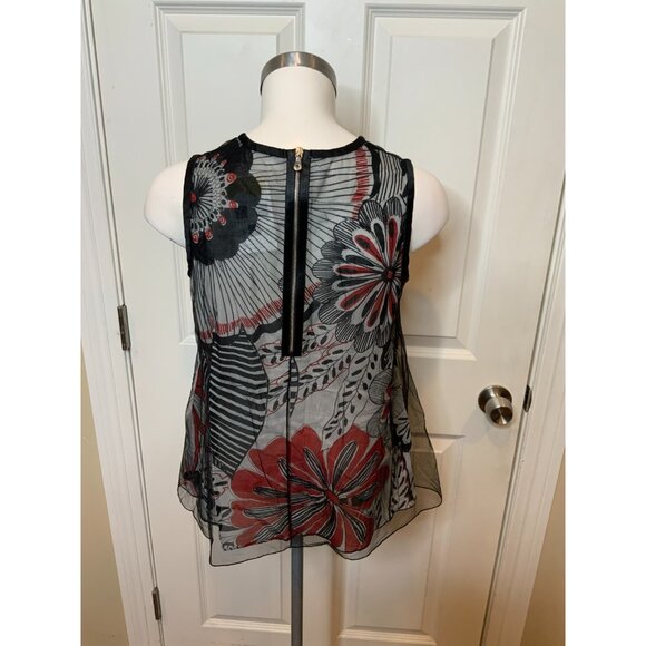 Dolce & Gabbana Black, Red & White Floral Mesh Sleeveless Top, Size 4 | 38 - Picture 4 of 5